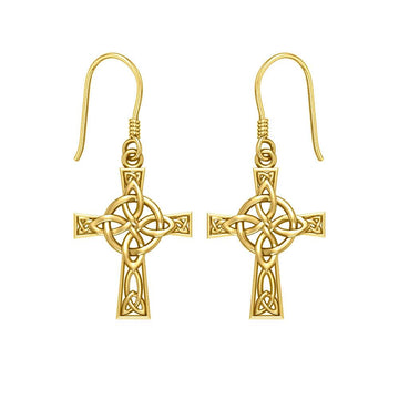 The Celtic Four Point Knot Cross Solid Gold Earrings GER1958 - Jewelry